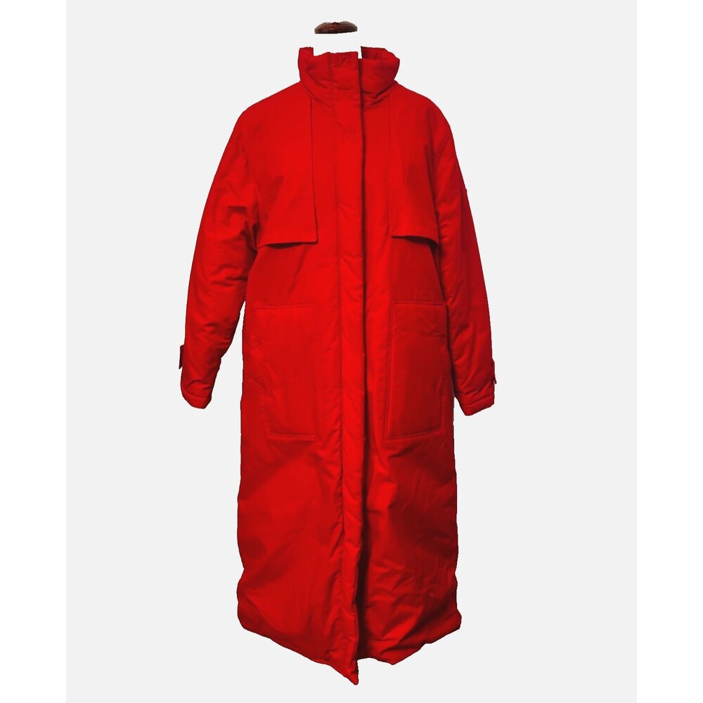 Vtg FOXLAND by Lanson Women’s M Down Puffer Winter Parka Coat Long Red Cotton EU